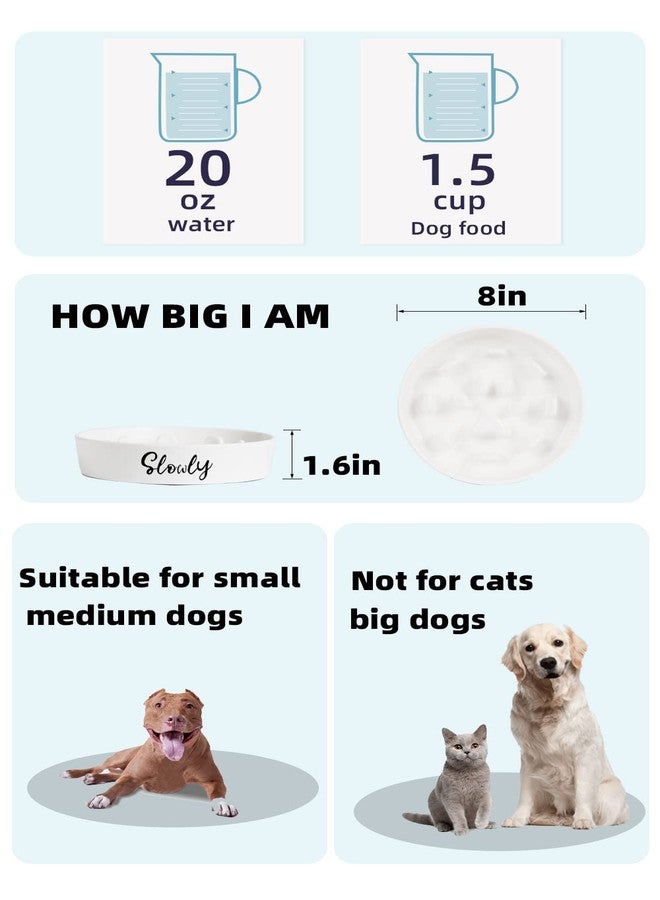 هاو توب أوعية طعام للكلاب مصممة لإبطاء تناول الطعام، وعاء سيراميك ريفي ممتع لإبطاء تناول الطعام للكلاب متوسطة الحجم، أبيض - Image 4